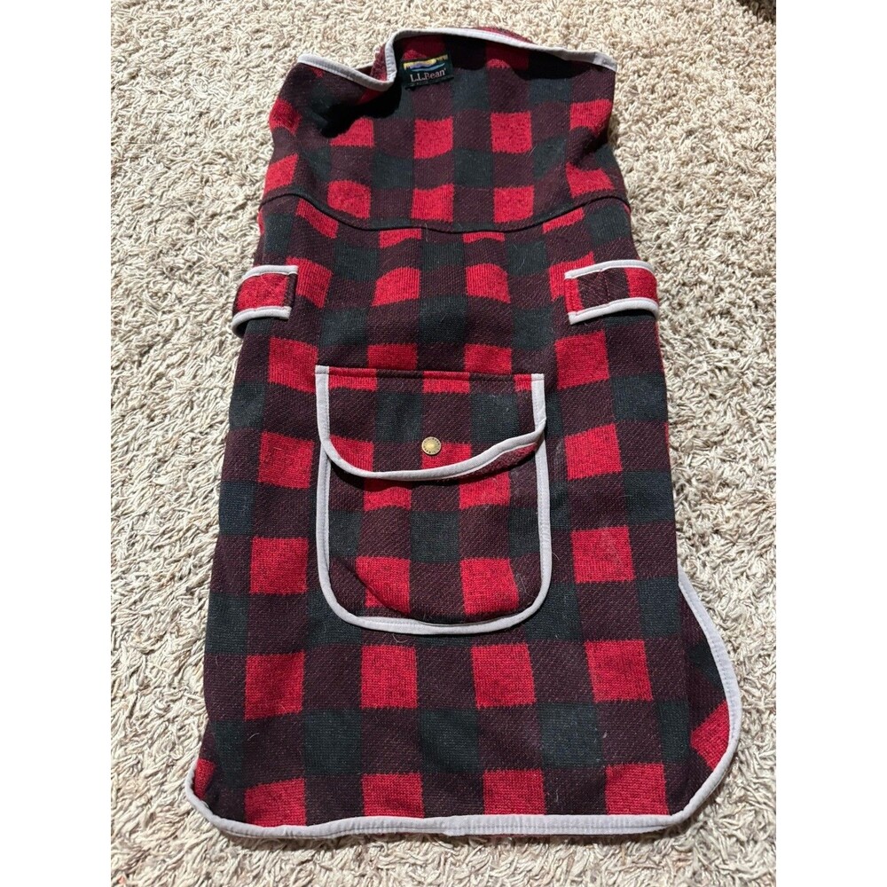 L.L. Bean Buffalo Plaid Dog Jacket XL Red Black Fleece Sweater Coat 302833